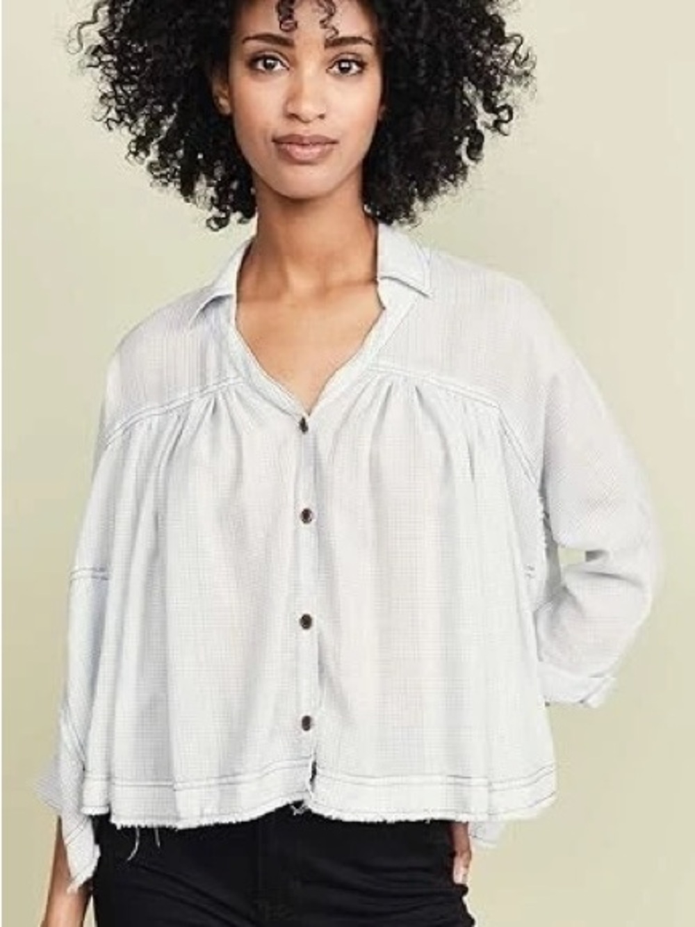 We The Free Light Blue Button-Front Peasant Blouse